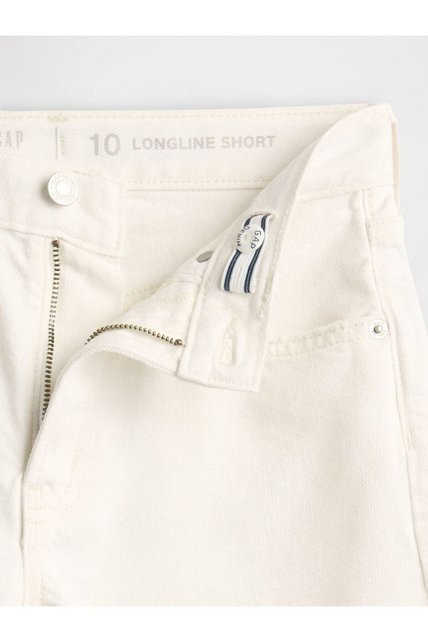 Kız Çocuk Kırık Beyaz Mid Rise Longline Denim Şort - 2