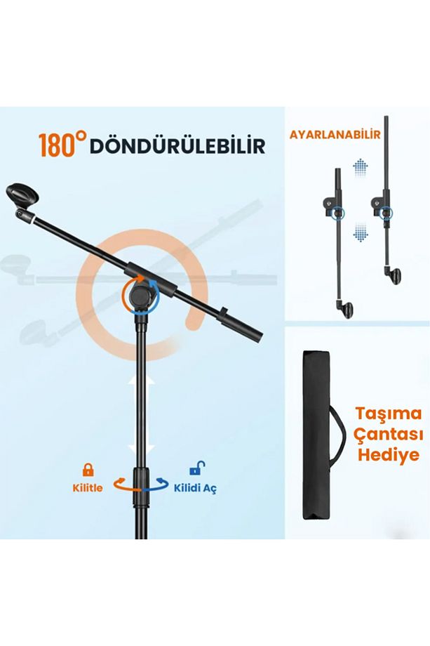 MS200 Üst Kalite Profesyonel Mikrofon Standı Sehpası Ayaklığı (Taşıma Çantası ve Tutacaklı) - 7