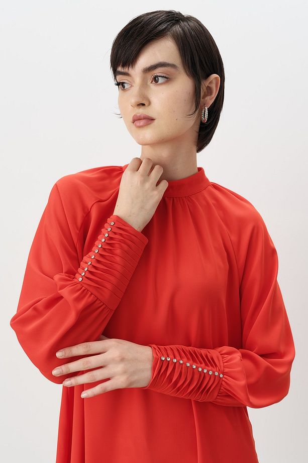 Taş Detaylı Şık Tunik Mercan - 2