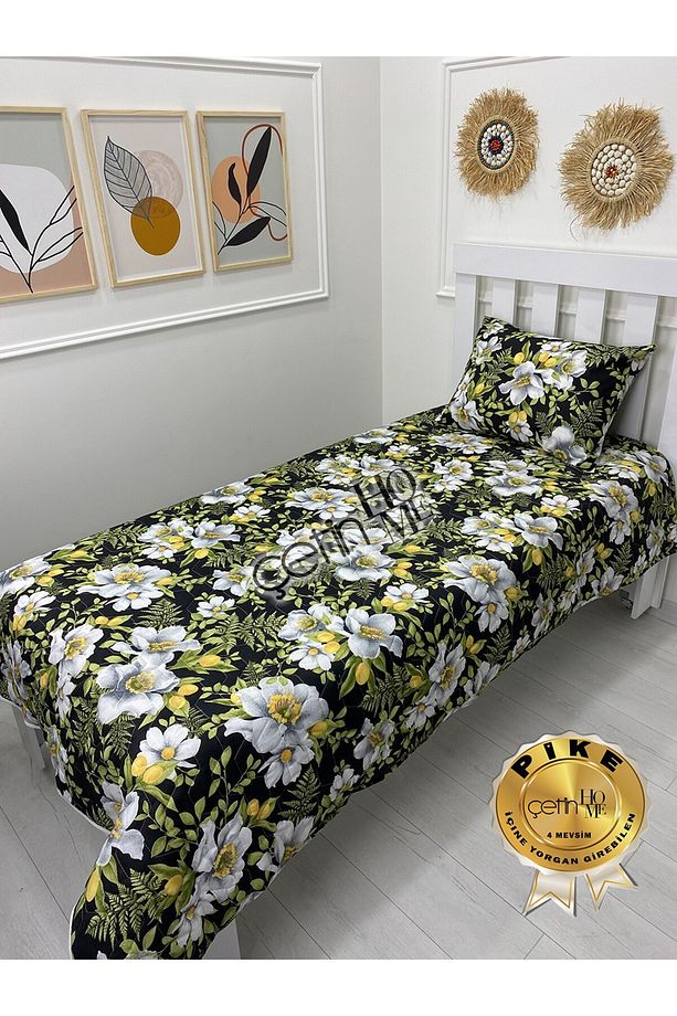 Çetinhome Tek Kişilik Kapitone Pike Seti 4 Mevsim Limon Çiçeği - 2