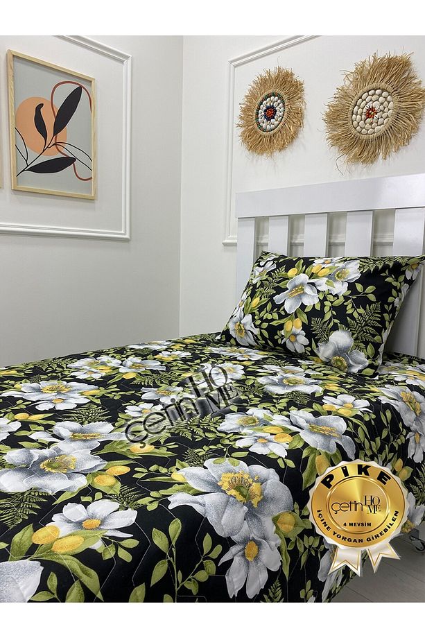 Çetinhome Tek Kişilik Kapitone Pike Seti 4 Mevsim Limon Çiçeği - 3