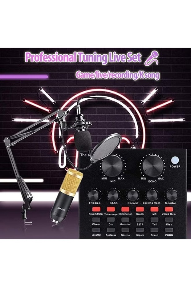 Condenser Microphone Kit with Live Broadcast Sound Card and Adjustable Scissor Arm Mic Stand - 3