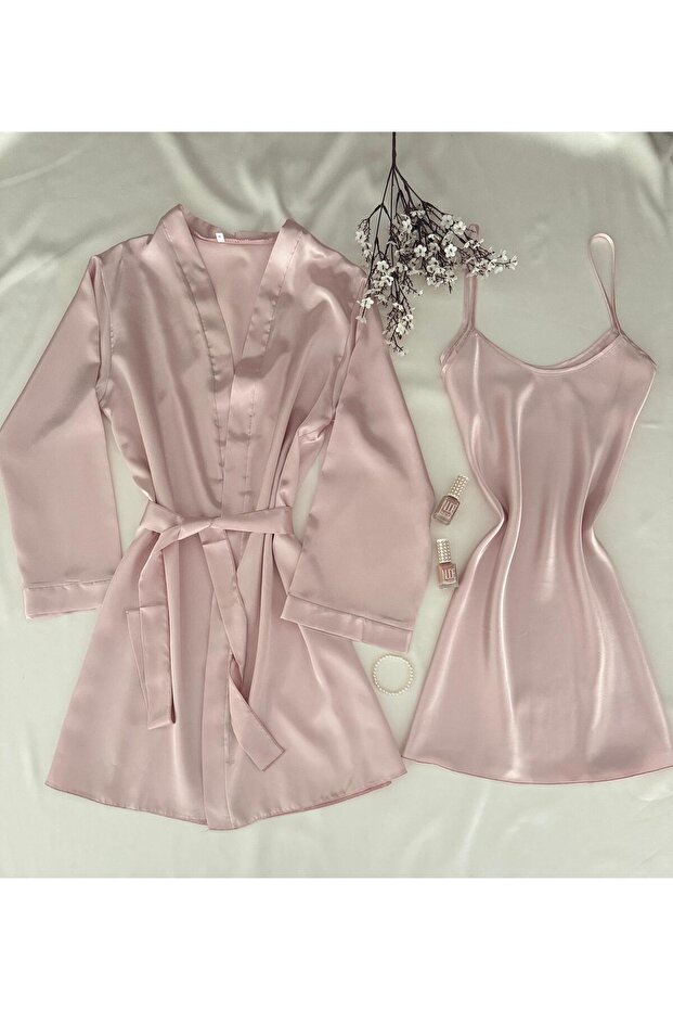 2-Piece Satin Powder Nightgown and Robe Set