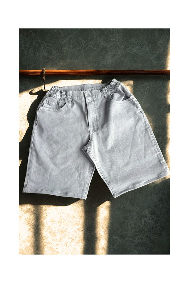 Regular Fit Gri Erkek Kot Şort - 2
