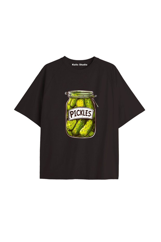 تي شيرت Y2k Vintage Pickles مطبوع باللون الأسود KOD 234