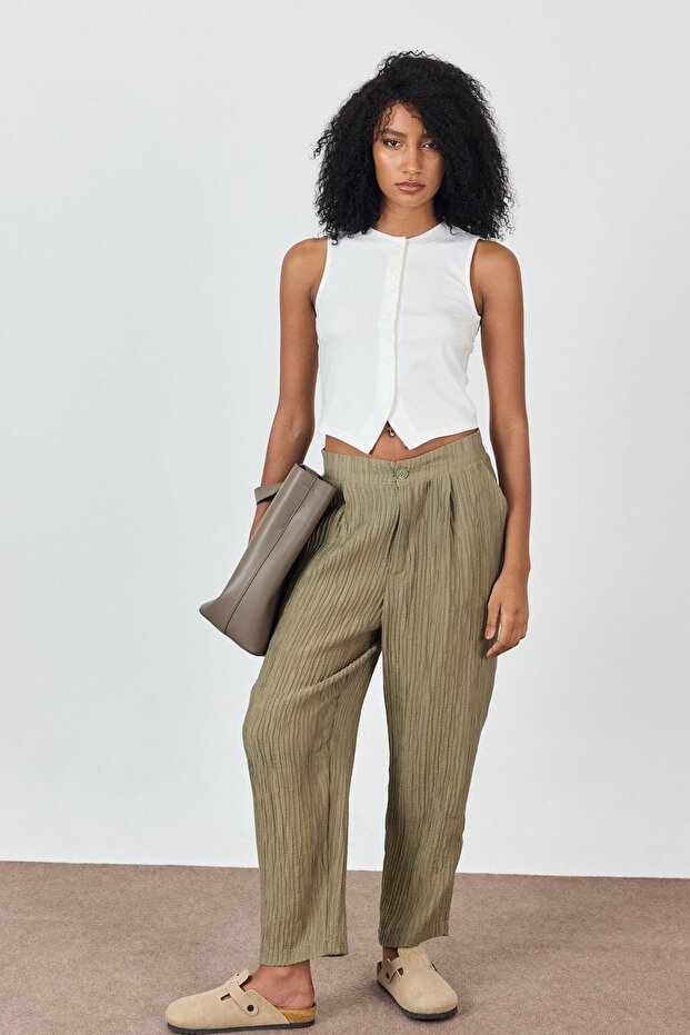 Ekru Önü Düğmeli Bluz - 4