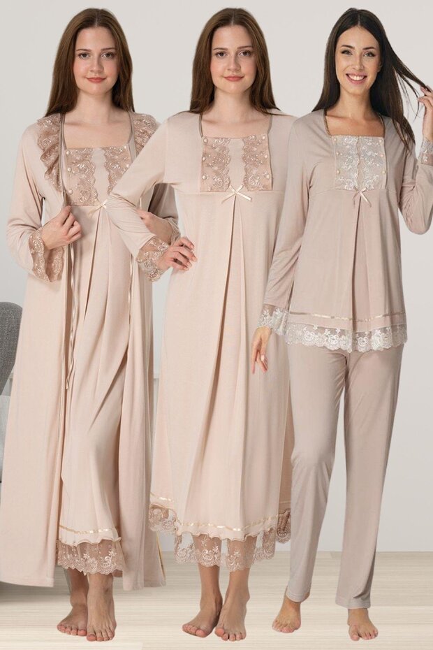 Women's Mink Special Design Cotton Maternity Maternity Dressing Gown, Pajama Set, Nightgown Set of 4