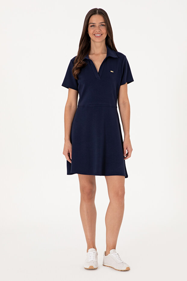 Women's Navy Blue Polo Neck Mini Knit Dress 50299536-VR033