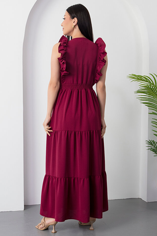 V Yaka Tokalı Kemerli Elbise DKS1296 - 6