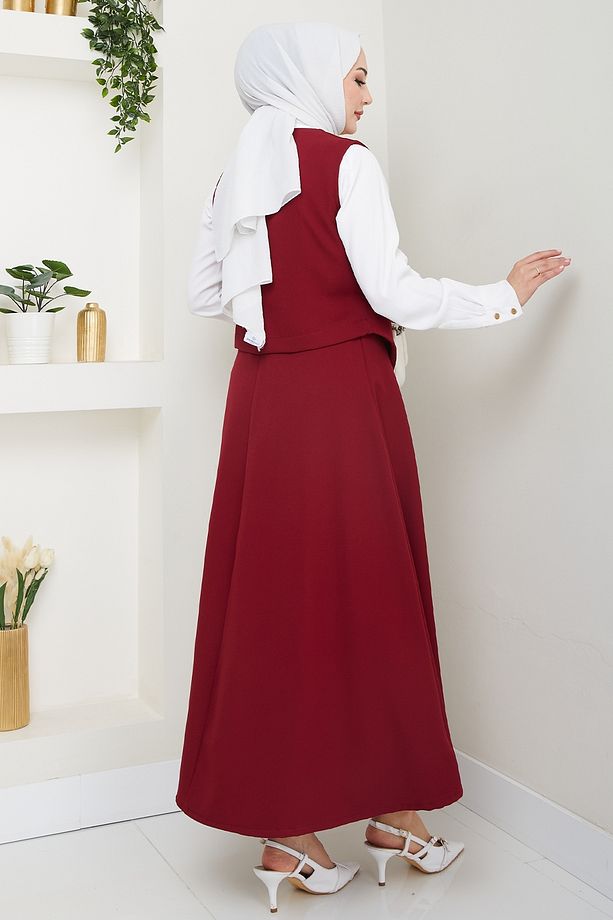 Çapraz Tek Cepli Bordo Yelekli Takım - 5