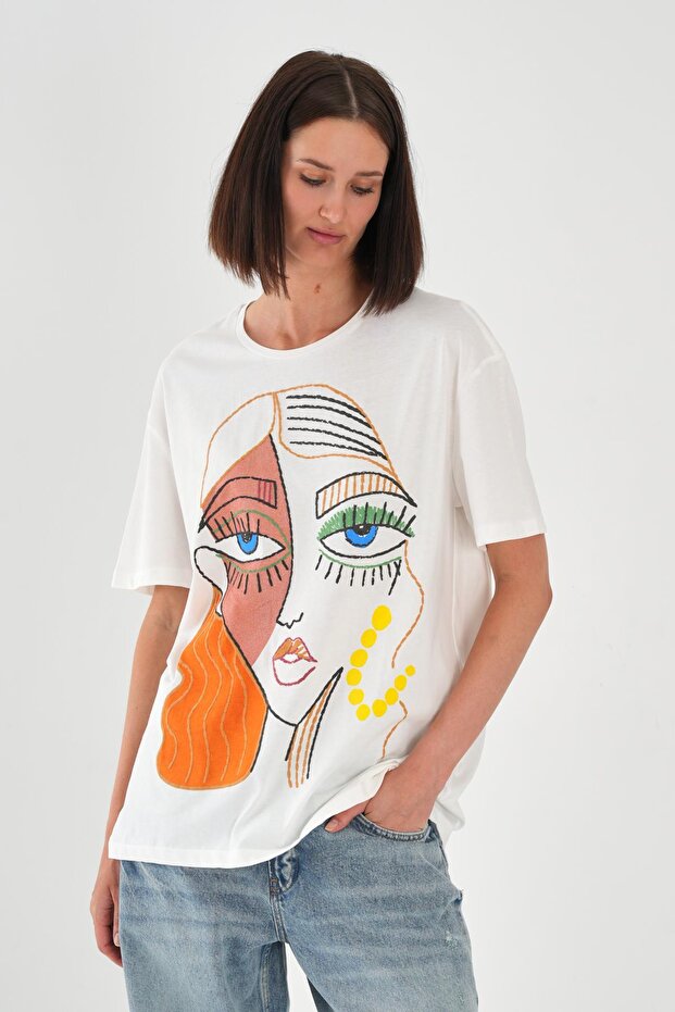 Baskılı Basic Kadın T-shirt - 2