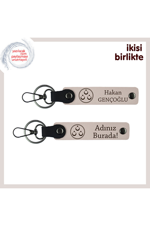 Name-Writable Three-Star Keychain – Heartfelt Gift Set on Anniversary, Powder-Powder
