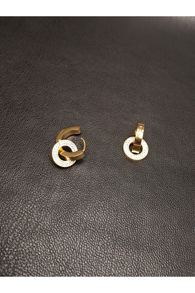 Gold Color Stone Hoop Model Steel Earrings