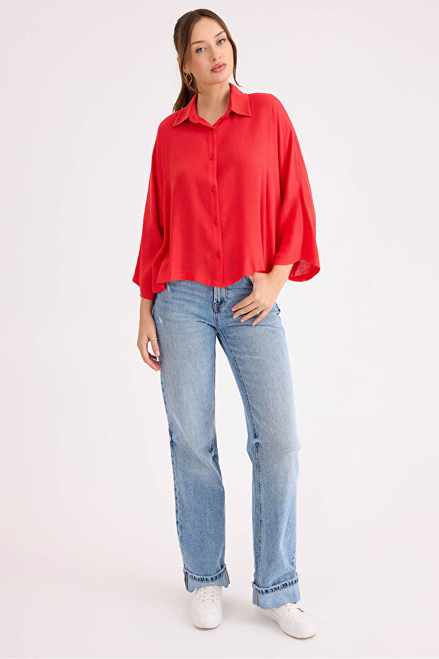 Oversize Viskon Keten Gömlek - 2