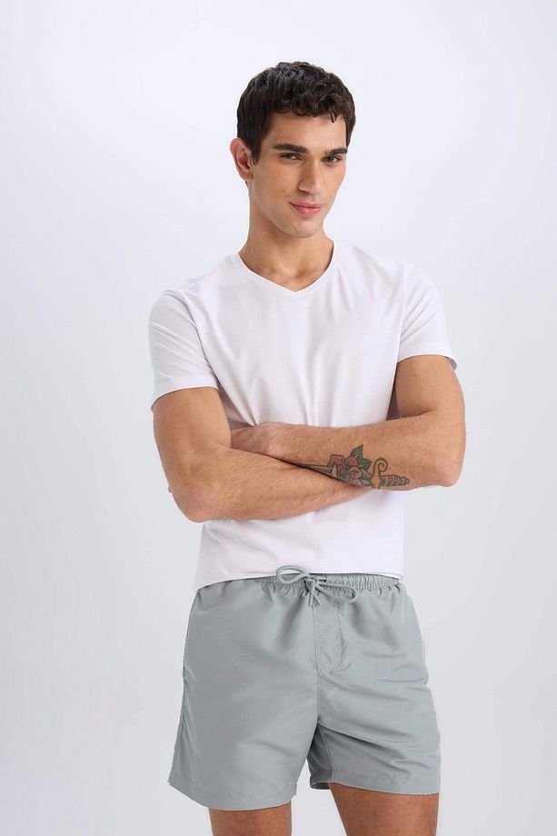 E1032 Gri File Astarlı Kısa Boy Deniz Şortu - 4