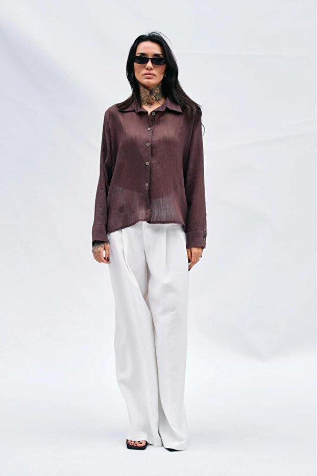 Kadın Kırışık Görünümlü Gömlek 080637 - 1