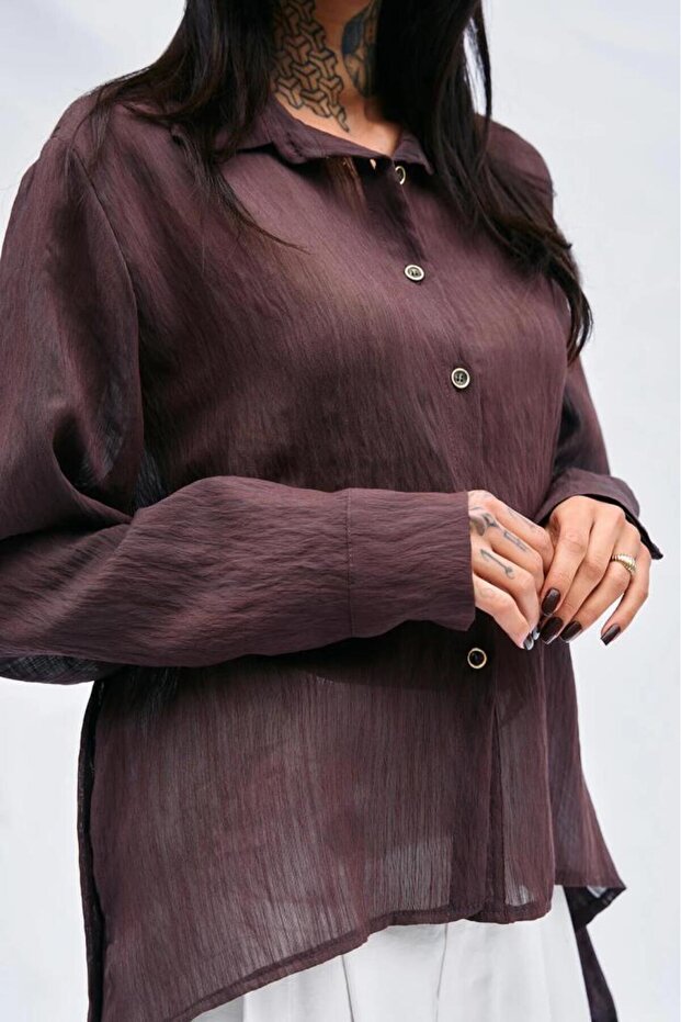 Kadın Kırışık Görünümlü Gömlek 080637 - 5