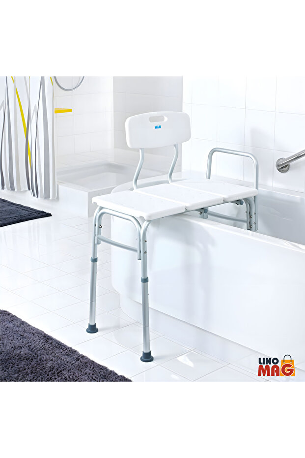 ® Bath Transfer Bench, Adjustable Height, Reversible Backrest & Handle, White - 2