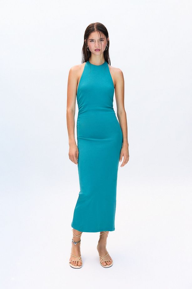 Halter yaka midi elbise - 2