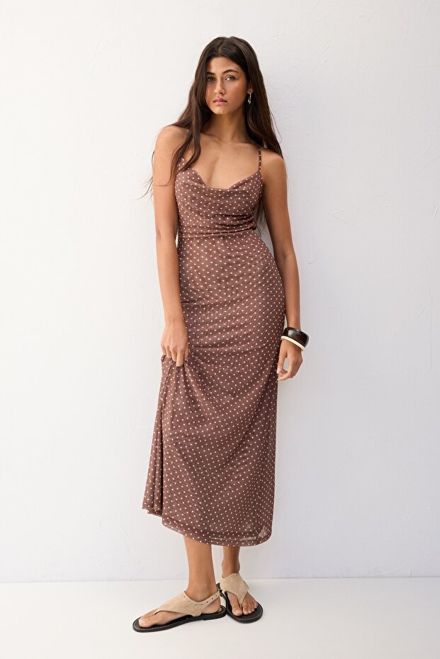 Puantiye tül midi elbise - 2