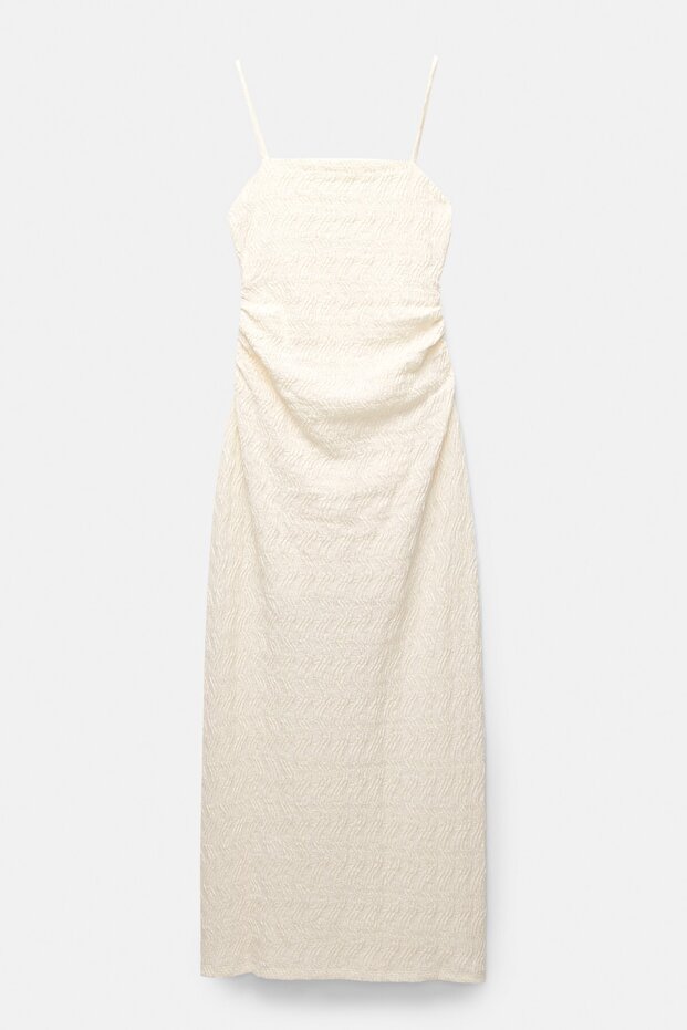 İnce askılı büzgülü midi elbise - 6