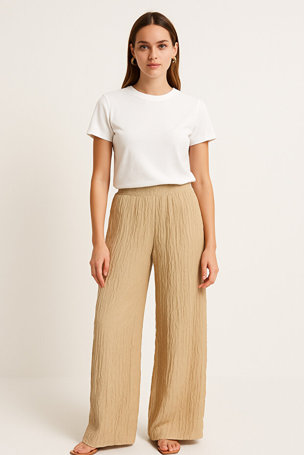 Women's Rubber Waist Wrap Palazzo Pants
