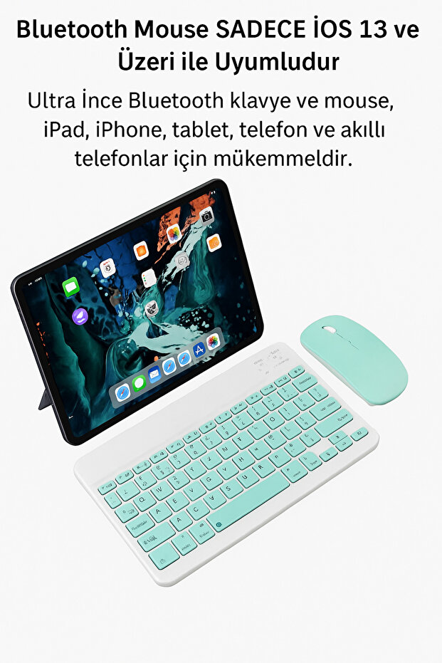Kablosuz Bluetooth Klavye + Mouse Seti (iOS / Android / Windows Uyumlu) YEŞİL - 5
