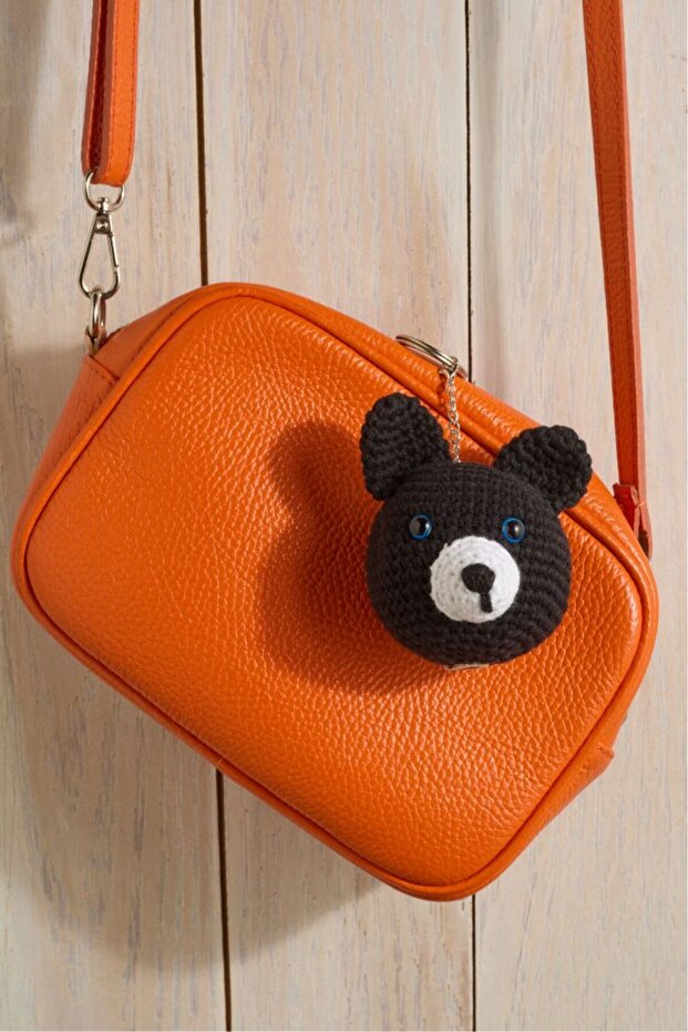 Handmade Black Amigurumi Teddy Bear Head Keychain – Bag & Key Ornament