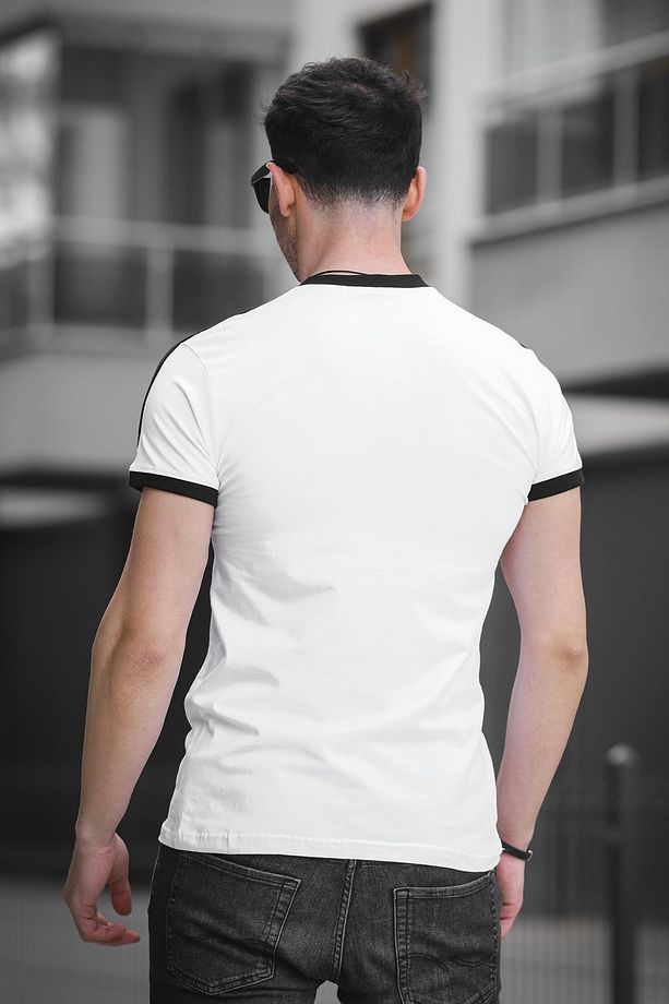 Manlima Slim Fit Likralı Esnek Omuz ve Kol Şeritli Erkek Tshirt - 4
