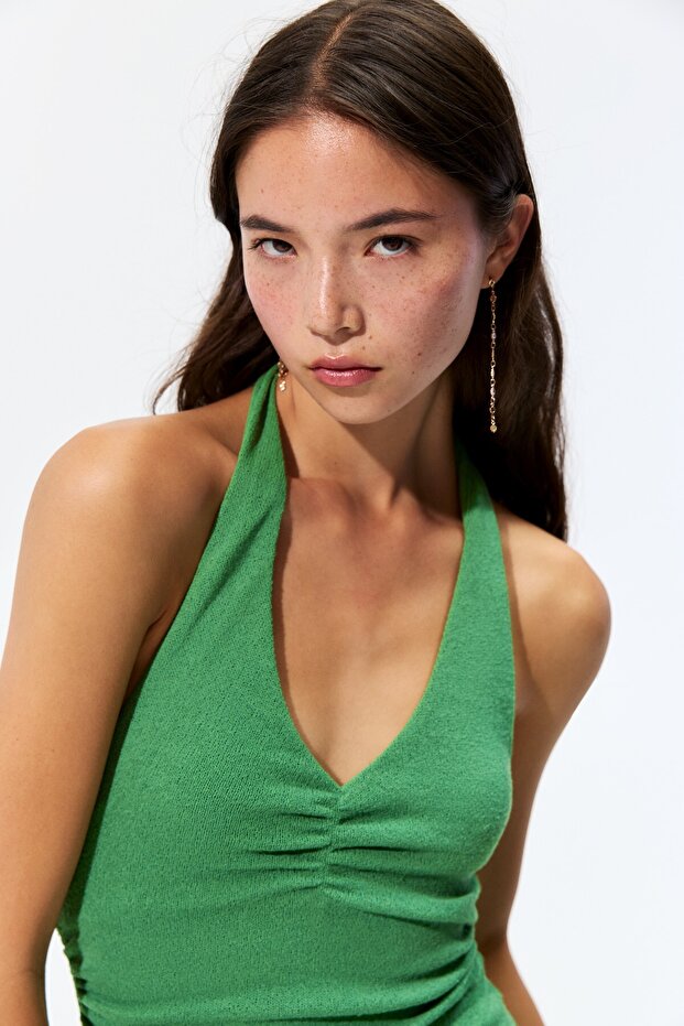 Halter örgü midi elbise - 5