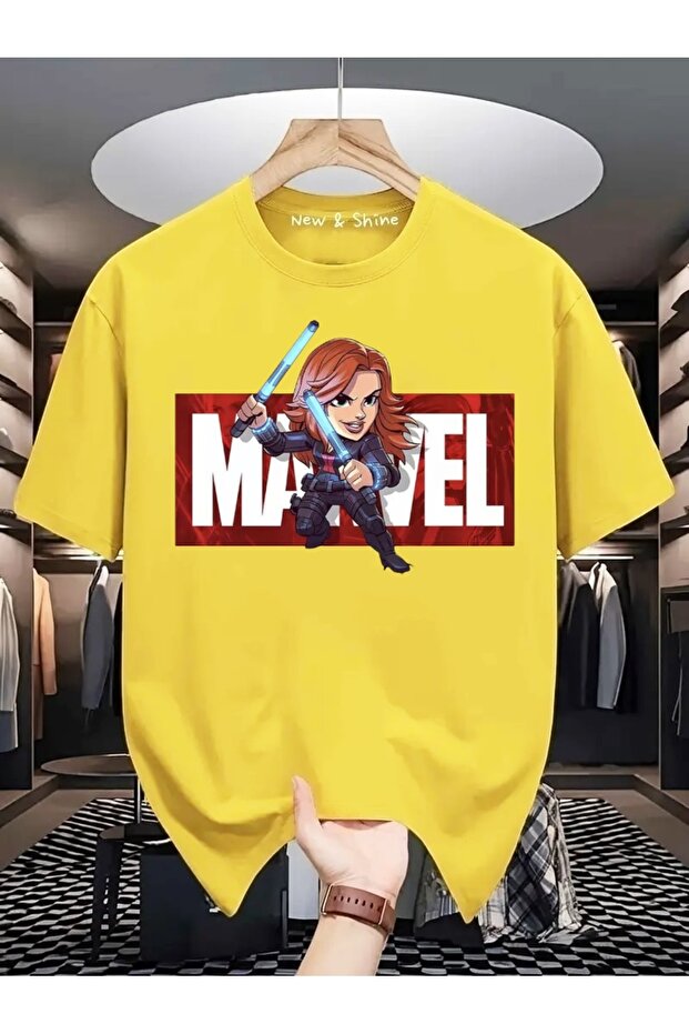 تي شيرت كبير الحجم مطبوع عليه Super Hero Black Widow
