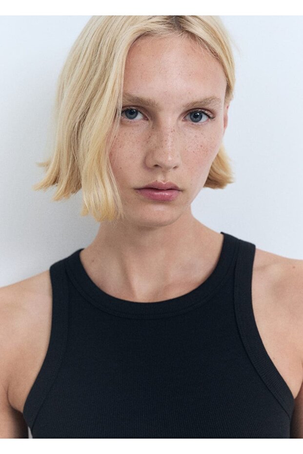 Lastik örgü pamuklu bluz - 6