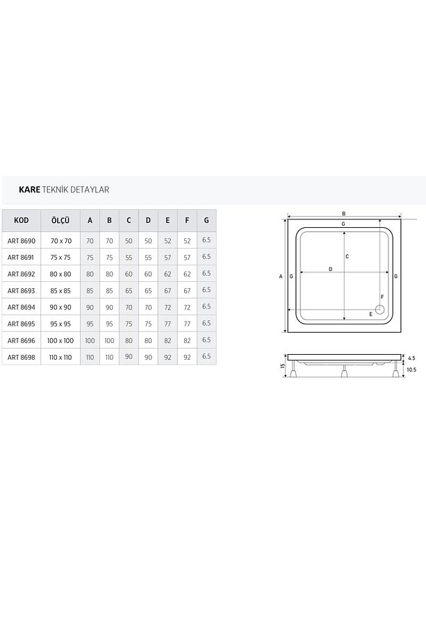 80 X 80 Kare Panelli H:15 Duş Teknesi - 2