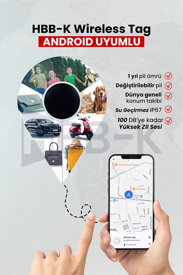 Android Wireless Airtag Akıllı Takip Cihazı Siyah (Sadece Android Uyumlu) - 3
