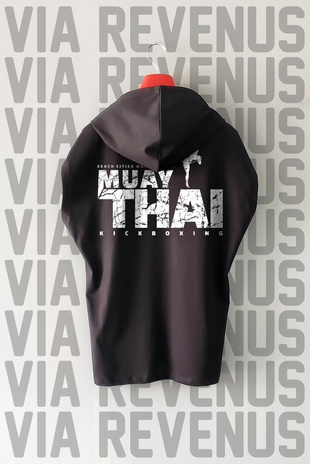 Muay Thai Kickboxing Front and Back Printed Zero Sleeve Hooded 100% Cotton Sports Tshirt