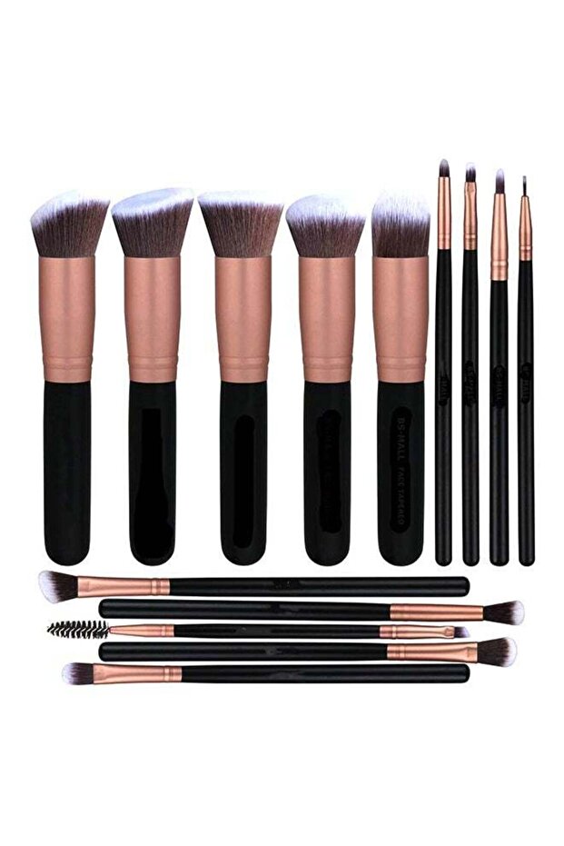 14-Piece Makeup Multi Use Brush Set Rose Gold/Black