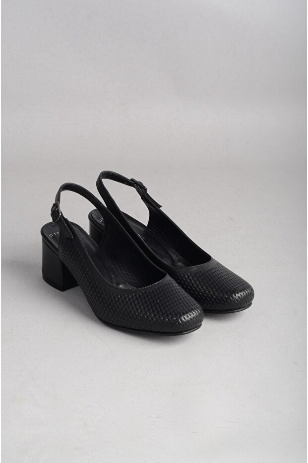 Seç 0119 Genuine Leather Heel Women's Shoes (Heel Height: 6 cm) Black