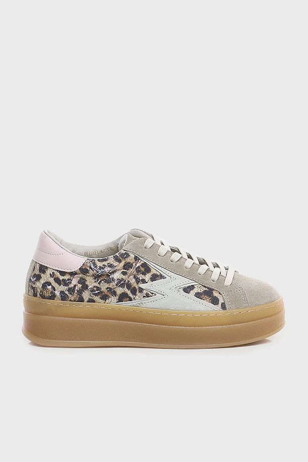 Deri Logolu Leopar ve Süet Detaylı Kalın Taban Sneaker Ayakkabı AYAKKABI ID010 - 1