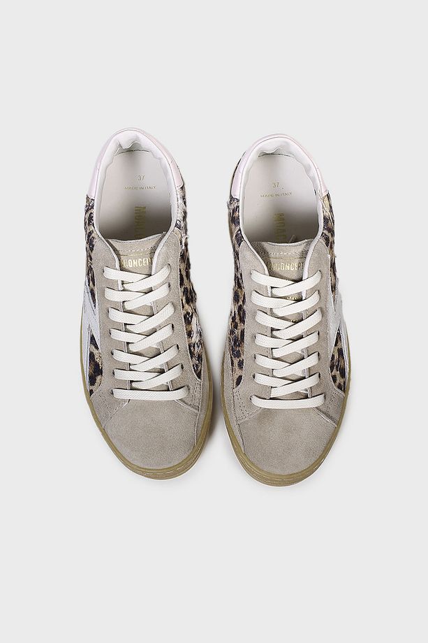 Deri Logolu Leopar ve Süet Detaylı Kalın Taban Sneaker Ayakkabı AYAKKABI ID010 - 4