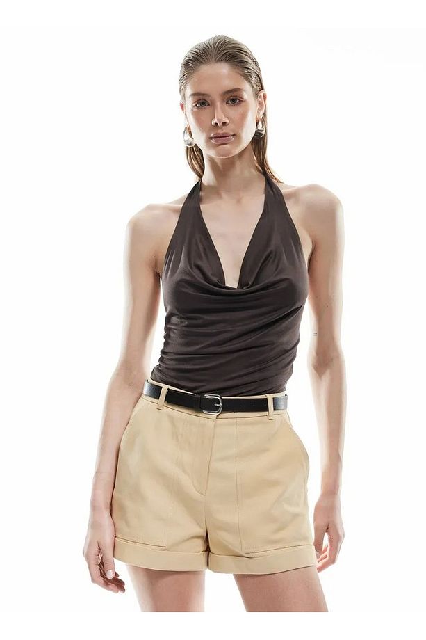 Normal Bel Regular Fit Camel Kadın Şort 5SAK40051EW - 2