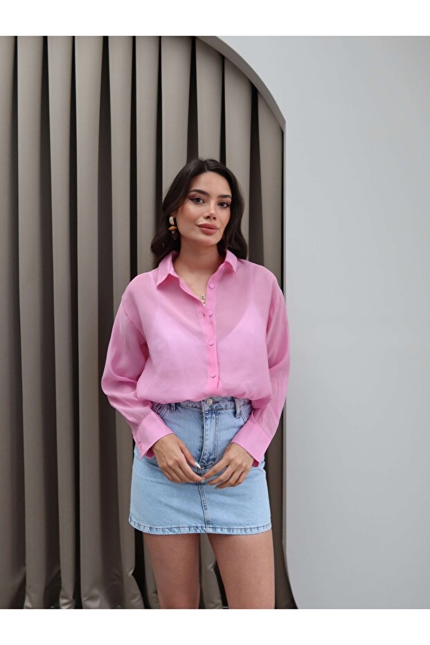 Pembe Transparan Gömlek - 2