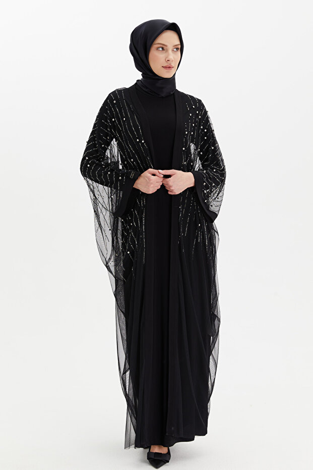 Sıra Taşlı Elbiseli Abaya - 2