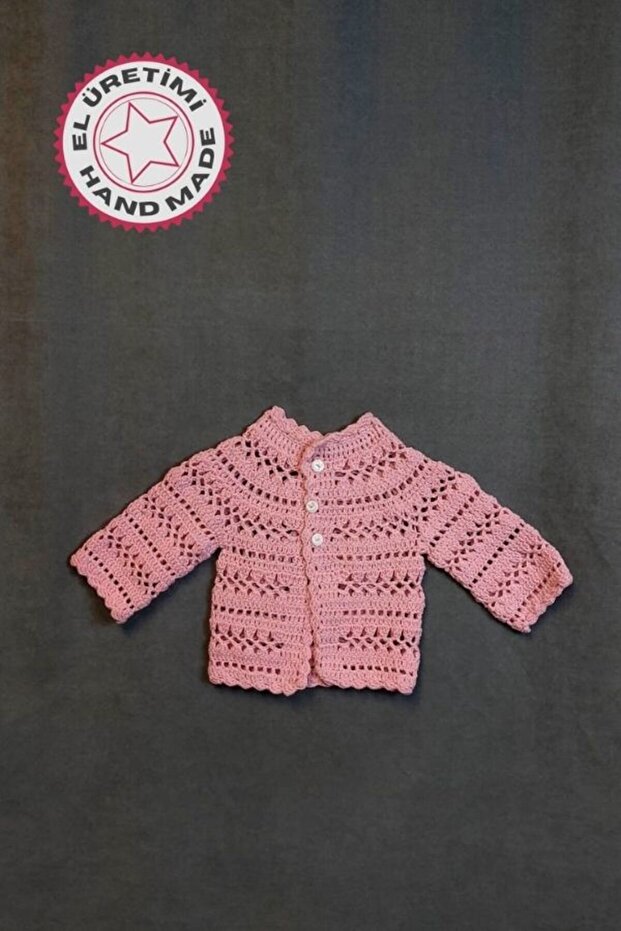 - Talia 8659 1236 Hand Knitted Cotton Thread Girl's Pink Cardigan - 0 / 6 Months
