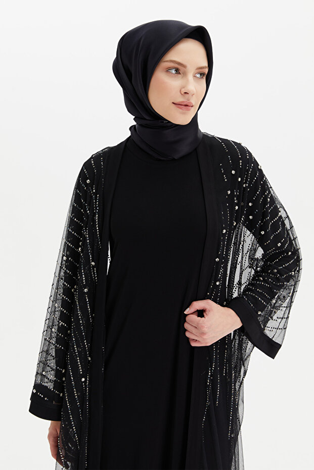 Sıra Taşlı Elbiseli Abaya - 4