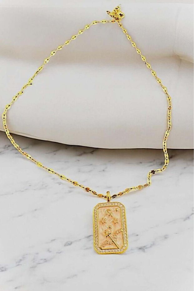 Sagittarius Zodiac Sign Gold Color Plated Steel Necklace Gold