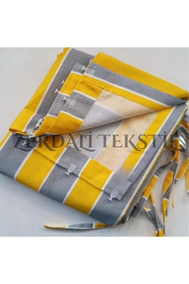 Lüks 1.Sınıf 1.Kalite Sarı-Gri EnxBoy Bağcıklı Balkon Perdesi - 3