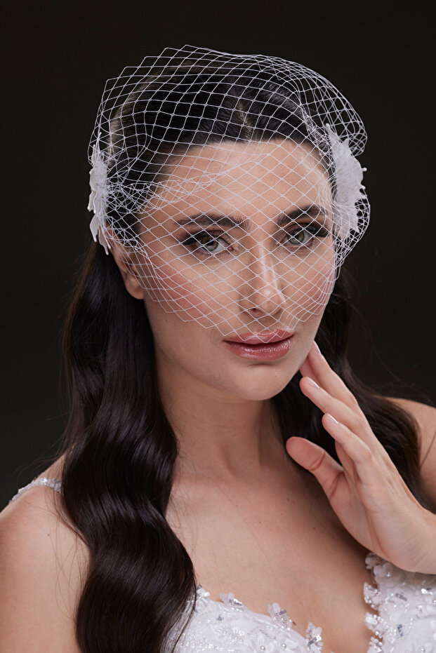 Retro Lattice Tulle Bridal Veil Crown - White Elegance