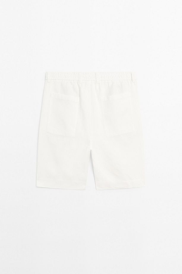 Hafif %100 keten bermuda şort - 8