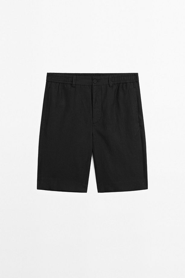 Hafif %100 keten bermuda şort - 5