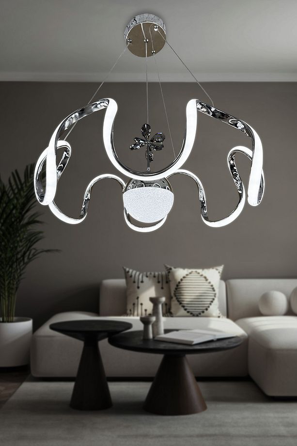 Arya Tek Toplu Led Avize 3 mt Kumandalı Krom - 1